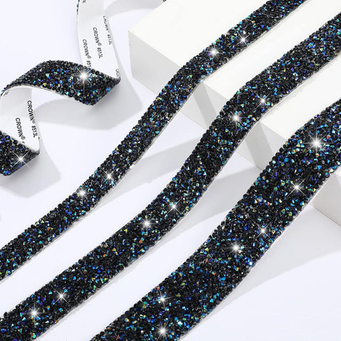 Bling Crystal Rhinestone Ribbon, DIY Self-Adhesive Rhinestone Sticker Ribbon for Wedding Cakes Birthday Crafts Decorations(Black,0.6 Inch Wide)...