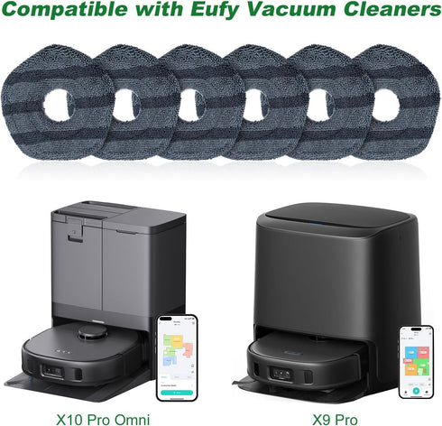 Vacuum Mop Cloths Compatible with eufy X10 Pro Omni and eufy X9 Pro Robot Vacuums: 6 Pack Washable Microfiber Cleaning Cloths Set Parts Accessorie...