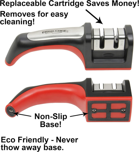 Ergo Chef Fastedge 2 Stage Knife Sharpener, Tabletop Kitchen Knife Sharpener, Tungsten Carbide and Ceramic Inserts, Red...