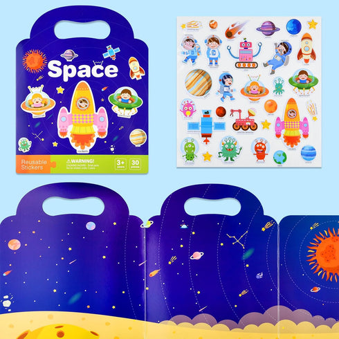 ASTARON Reusable Sticker Book for Toddlers, Space Stickers Road Trip Activities Car Airplane Activities Travel Toys for Kids, Kids Quiet Time Acti...