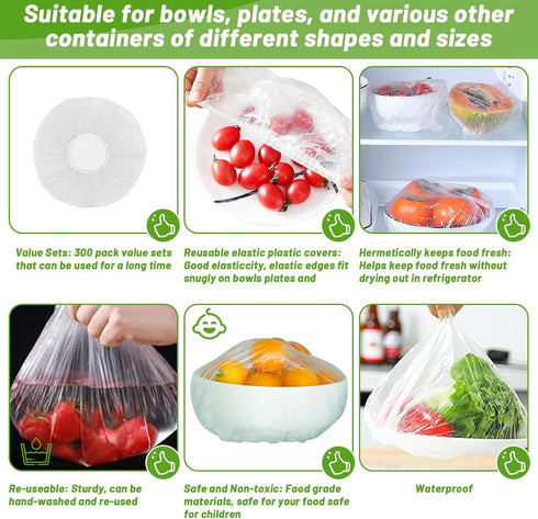 300Pcs Reusable Elastic Food Bowl Storage Covers, Sublaga Bowl Covers, Dish Plate Covers, Alternative to foil, Plastic Wrap,BPA Free...