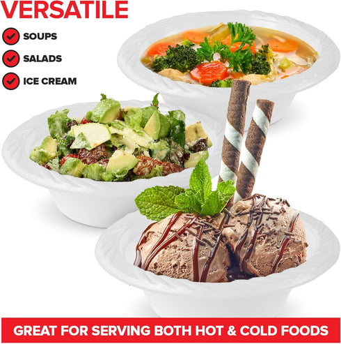 Stock Your Home (40 Pack) 12 oz Elegant White Plastic Bowls for Parties Small Disposable Bowl for Fancy Dinner or Cocktail Party, Soup and Salad, ...