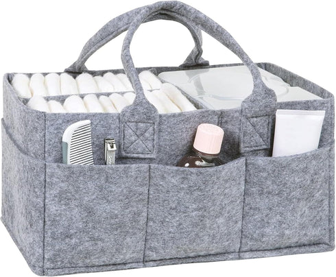 Sammy & Lou Collapsible Light Gray Felt Storage Caddy, Divided Design To Keep Diapers, Wipes And Changing Items Organized, Two Handles, 11.5"D x 6...