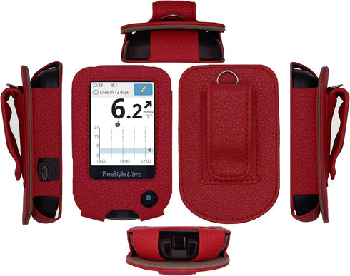 Premium Fitted Leather Case with Screen Protector, Belt Clip,Carabiner (Including a neck lanyard) for Freestyle Libre 2/ Freestyle Libre 14 Day/Fr...