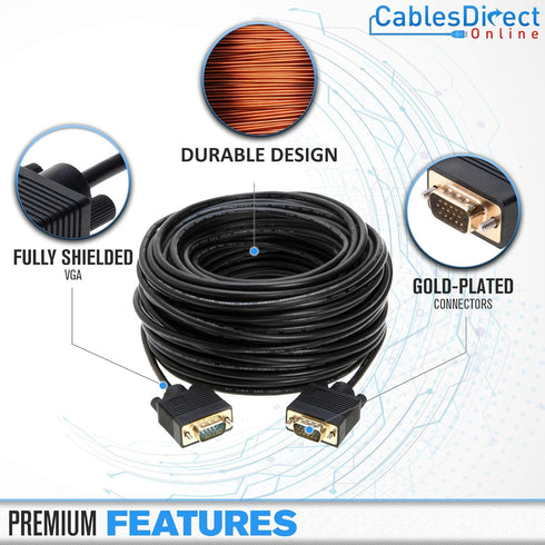Cables Direct Online 10FT SVGA Monitor Cable - Male to Male VGA to VGA 1080P for PC, Projector, Laptop, TV...
