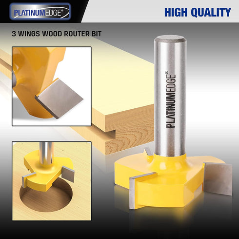 PLATINUMEDGE CNC Spoilboard Surfacing Router Bit, Slab Flattening Route Bit, 1/2 inch Shank 2 inch Cutting Diameter, 3 Carbide Cutting Wings, Rout...