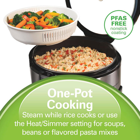 Hamilton Beach Digital Programmable Rice Cooker & Food Steamer, 14 Cups Cooked (7 Uncooked) With Steam & Rinse Basket, Stainless Steel (37548)...