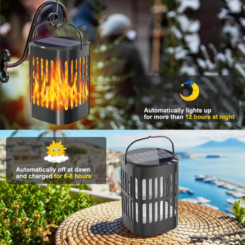 Solar Hanging Lanterns Outdoor, Flickering Flames Outdoor Solar Lights Hanging Lanterns Waterproof Decoration Lighting for Table, Garden, Patio, T...