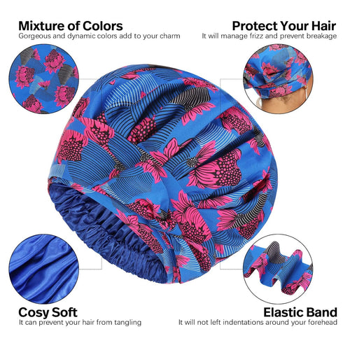 Satin Bonnet for Women, Silk Bonnet for Curly Hair Bonnet for Black Women Satin Hair Ankara African Print Head Scarf Head Wrap (Blue)...