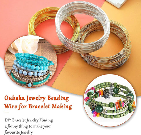 300Pcs Jewelry Beading Wire for Bracelet Making,3 Color Beading Wire Jewelry Craft Wire Bead Bracelet Wire Memory Wire Cuff for Jewelry Bangles Ma...