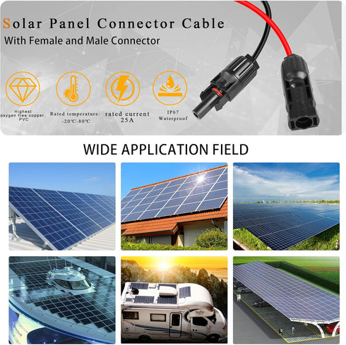 QIANRENON Solar Panel Connector Cable 12AWG Solar Panel Connector to Battery Clip Extension Cable Alligator Clip to Male & Female Solar Connectors...