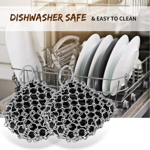 2pack Cast Iron Scrubber Chain Mail Scrubber 316 Chainmail Scrubber for Cast Iron Pan, Silicone Insert Cast Iron Cleaner, 2pcs Cast Iron Cleaning ...