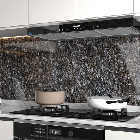 Black Granite Marble Contact Paper for Countertop Glossy Blue Gold Granite Peel and Stick Marble Wallpaper Dark Waterproof Removable Vinyl Wall Pa...