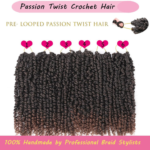 Ombre Brown Passion Twist Hair 10 Inch 6 Packs Passion Twist Crochet Hair for Black Women Pre Looped Short Passion Twist Hair Pre-twisted Bohemian...