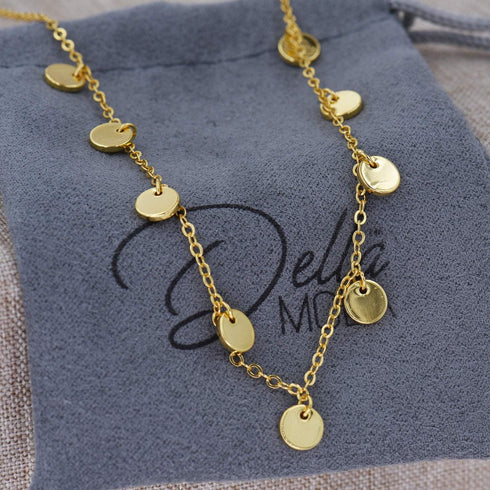 Gold Tiny Disc Chain Choker Coin Short Layering Necklace 14 Inch with 2 Inch Extender...