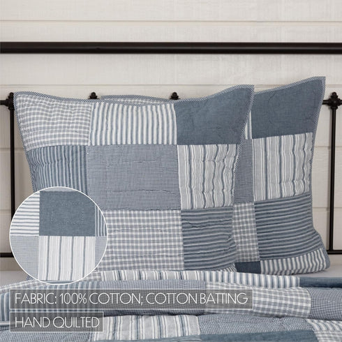 VHC Brands Sawyer Mill™ Blue Farmhouse Decorative Patchwork Hand Quilted Throw Pillow Cushion Cover Cotton Euro Sham 26x26 Bedding Accessory...