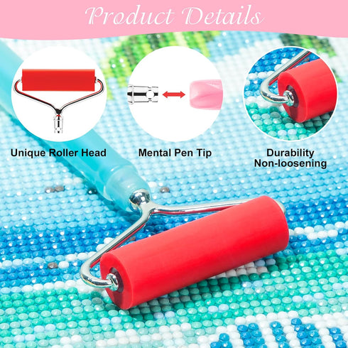 Sonsage Metal Tips Diamond Art Painting Resin Pen Pink 5D Ergonomic Diamonds Art Roller Accessories and Tools Set Dots Round Square Drill Wax Pens...
