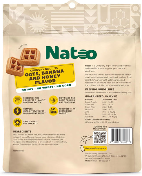 NATOO Dog Treats, Crunchy Biscuits Oats Banana and Honey, Natural Dog Treats, Rich in Omega 6, Prebiotics and Fiber, Antioxidants for Immunity, 8o...