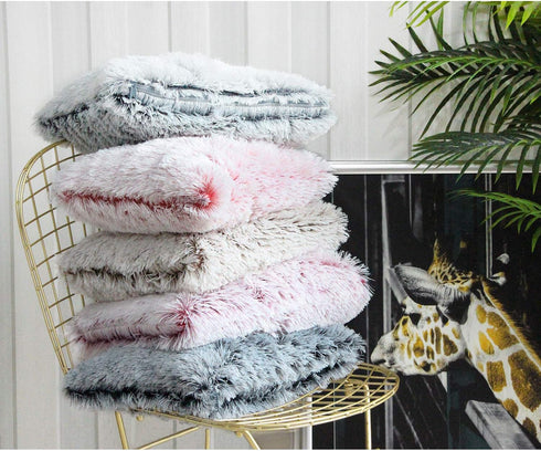 Uhomy 2 Packs Fluffy Accent Pillows Cover 20"x12", Soft Gray Ombre Faux Fur Throw Pillow Case, Modern Luxury Decorative Square Cushion Cover for F...