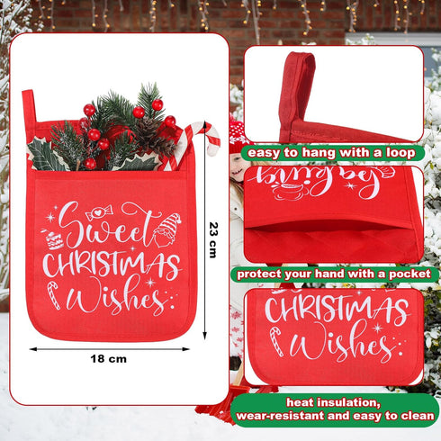 10 Pcs Christmas Pot Holders with Pocket Fall Pot Holder Potholder Gift Hot Pads Heat Resistant Oven Mitts Cookie Bag for Kitchen Baking Cooking (...