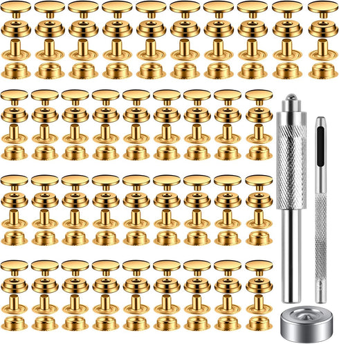 40 Pieces (10 Sets) Gold Leather Snap and Fastener Kit Tool 5/8 inches (15mm) Snaps for Leather Fasteners Kit for Leather Stainless Snaps Button f...
