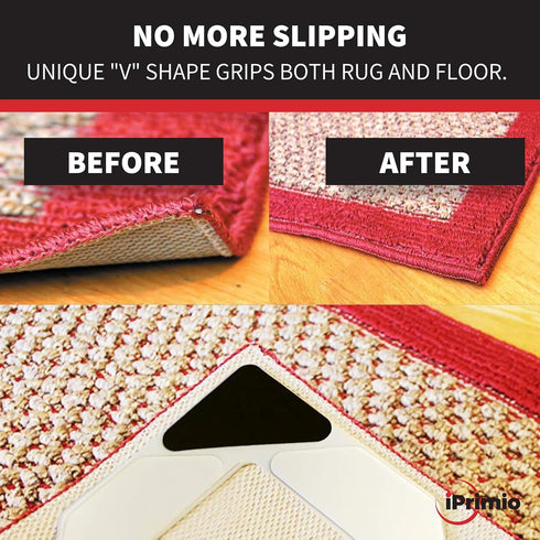 StepNGrip Rug Corner Grippers 4-Pack - Flattens Edges to Hold Rugs in Place - Impedes Curling with Stiff Layer - Reusable Carpet Grip Pads with Ea...