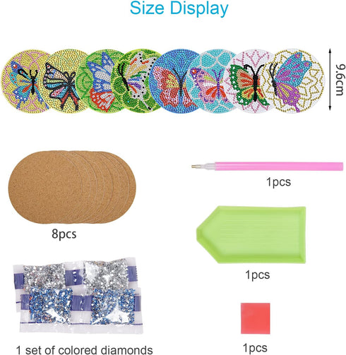 Fennoral 8 PCS Diamond Art Coasters with Holder,Diamonds Painting Coasters DIY Butterfly Coaster Diamonds Painting Kits for Adults Diamond Art Kit...