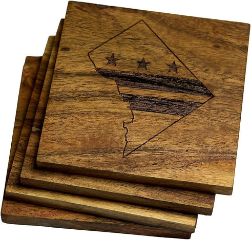 Washington DC Coasters, Washington DC Flag Drink Coasters – Washington DC Gifts & Souvenirs, Engraved Acacia Wood Coasters with Washington DC Desi...