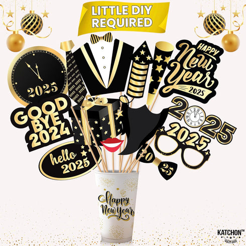 KatchOn, New Years Photo Booth Props 2025 - Pack of 35 | New Years Eve Photo Booth Props 2025, New Years Eve Party Supplies 2025 | New Years Photo...