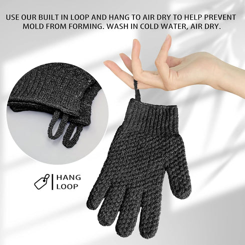 Evridwear Exfoliating Dual Texture Bath Gloves for Shower, Spa, Massage and Body Scrubs, Dead Skin Cell Remover, Gloves with hanging loop (1 Pair ...