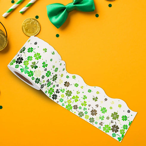49.2 Ft St. Patrick's Day Bulletin Board Border Roll, Shamrock Clover Bulletin Board Border Trim for St. Patrick's Day Irish Holiday Classroom Off...