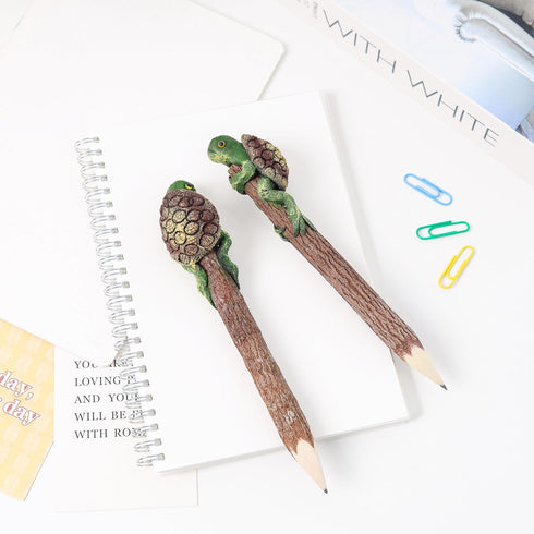 2 Pcs Wooden Turtle Pencils Hand Carved Sea Animal Life Cute Creative Stationery Twig Wood Pencils School & Office Supplies Unique Handmade Fun Pe...