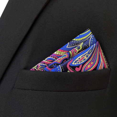 S&W SHLAX&WING Multicolored Fuchsia Pink Blue Matching Pocket Square Only...
