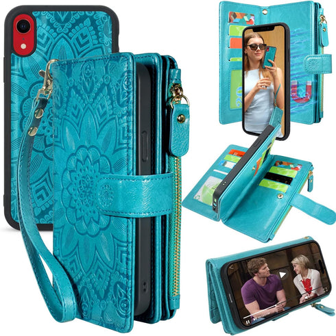 Harryshell Detachable Magnetic Zipper Wallet Leather Case Cash Pocket with Card Slots Holder Wrist Strap for iPhone XR 6.1 Inch 2018 Floral Flower...