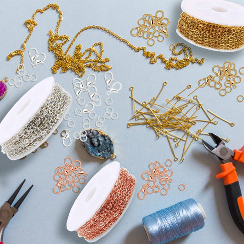 Jishi 30ft Jewelry Making Chains Bulk 2mm Necklace Chains, Jewelry Making Supplies, DIY Craft Earring Bracelet Making Findings, 3-Colors Gold Silv...