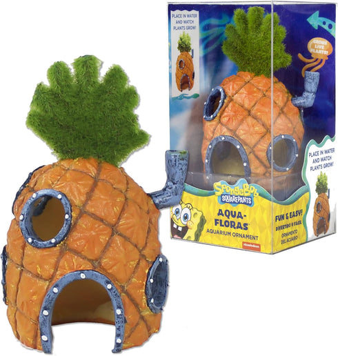 Penn-Plax Spongebob Squarepants Aqua-Flora Living Aquarium Decoration with Embedded Glosso Plant Seeds – Spongebob’s Pineapple House...