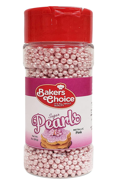 Baker's Choice Bakers Choice Edible Pearls - Metallic Pink Pearl Sprinkles - Edible Sugar Pearls - Dairy Free - Kosher - 3 oz....