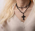 Sacina Gothic Layered Cross Necklace, Zinc Alloy Black Bead Cross Choker Necklace, Halloween Goth Jewelry Gift for Women (Layered Bead Cross)...