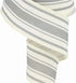 Farmhouse Stripe on Cotton Wired Edge Ribbon - 2.5 Inches x 10 Yards (Ivory, Cool Grey)...