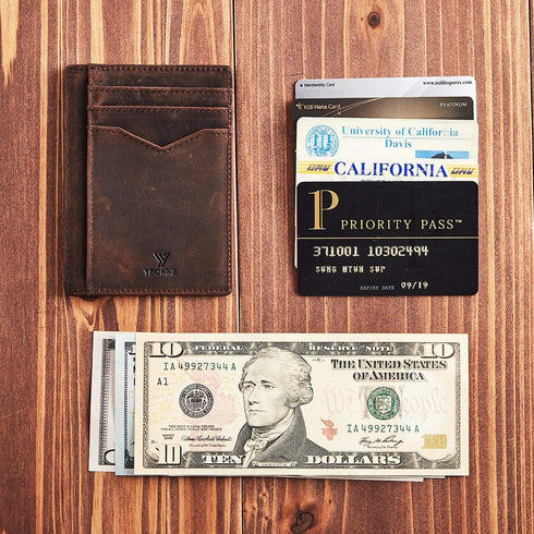 Thin Front Pocket Wallet for Men and Women, RFID Blocking Card Holder, Made of Finest Genuine Leather (Brown)...