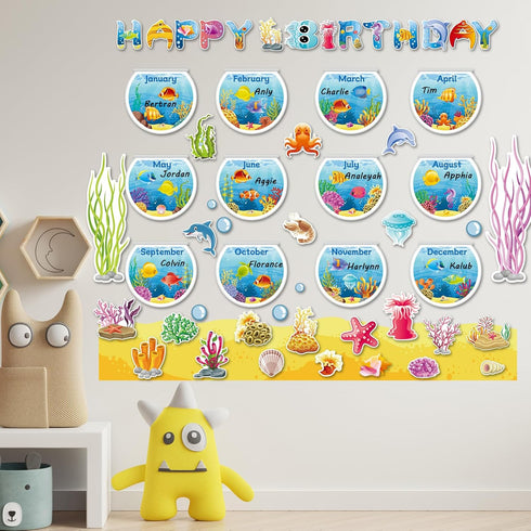 68PCS Happy Birthday Paper Bulletin Board Set Under The Sea Classroom Decoration Ocean Beach Theme Birthday Bulletin Board Decor Sea Life Cutouts ...
