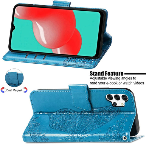 Galaxy A32 5G Case,for Samsung A32 5G PU Leather Wallet Flip Protective Phone Case with Wrist Strap Card Slots Holder Pocket Emboss Butterfly Flow...