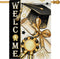Welcome Class of 2024 Congrats Grad 28 x 40 House Flag Double Sided, Black Gold Graduation Cap Diploma Medal Garden Yard Decoration, High School C...