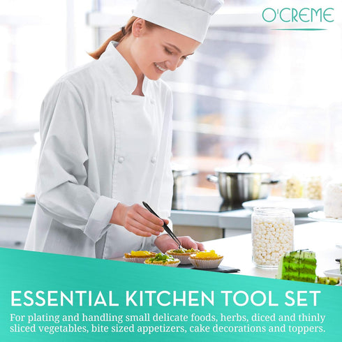 O'Creme Stainless Steel Precision Kitchen Tweezer Tongs 6.25" with Fine Tip (Blue)...
