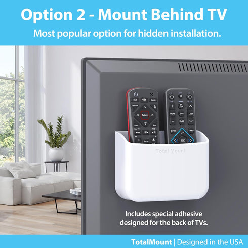 TotalMount Universal Remote Control Holder – Attaches to Wall or Back of TV – Compatible with All TV Remotes (Premium White, Large)...