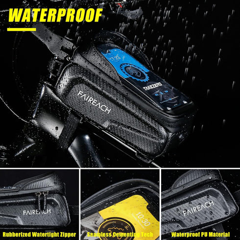 Bike Frame Bag, Large Capacity Top Tube Bike Bag with Sensitive Touch Screen Function & Sun-Visor, Waterproof Bike Phone Bag for Smart Phones 5.5”...