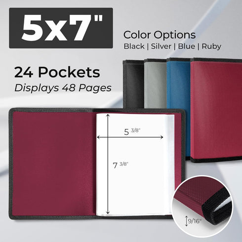 Dunwell Small Photo Album 5x7 (2-Pack, Ruby), Black Mounting Paper, 5 x 7 Photo & Art Portfolio Presentation Book, 24 Sleeves Display 48 Pages, Pr...