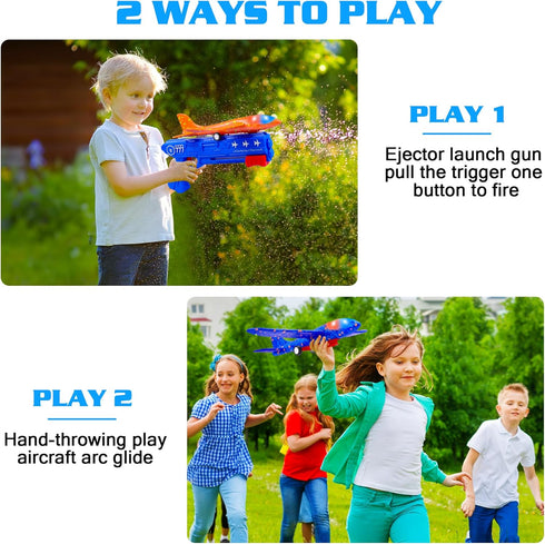 3 Pack Airplane Launcher Toys, 2 Flight Modes LED Foam Glider Catapult Plane, Outdoor Flying Toy for Kids, Birthday Gifts for Boy Girl 6+ Year Old...
