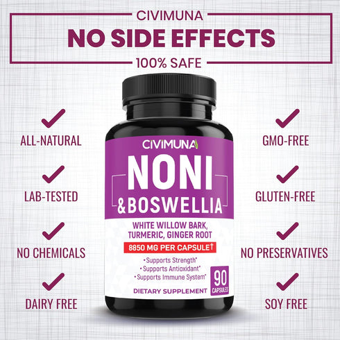 Noni Capsules 8850mg - Noni, Boswellia, White Willow Bark - 3 Months Supply...