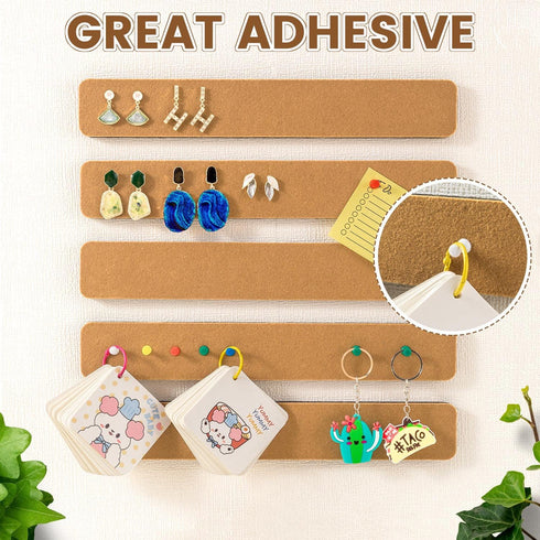 8Pcs Bulletin Board Strips, Self-Adhesive Felt Pin Board Bar Strips with 50 Pushpins, No Damage for Wall, Felt Cork Board Strips for Paste Notes, ...